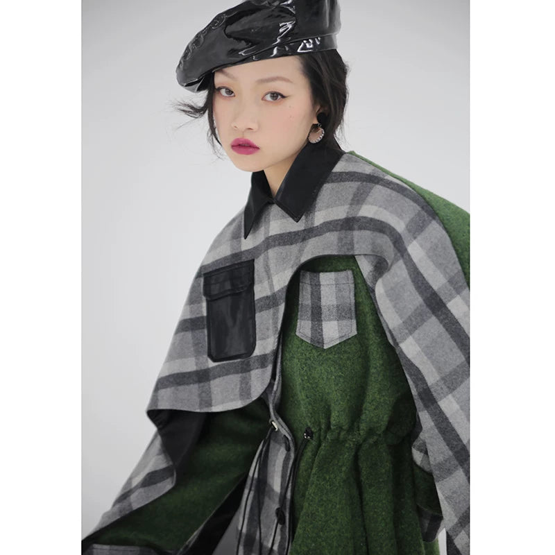 Moss Plaid Hybrid Cape Coat