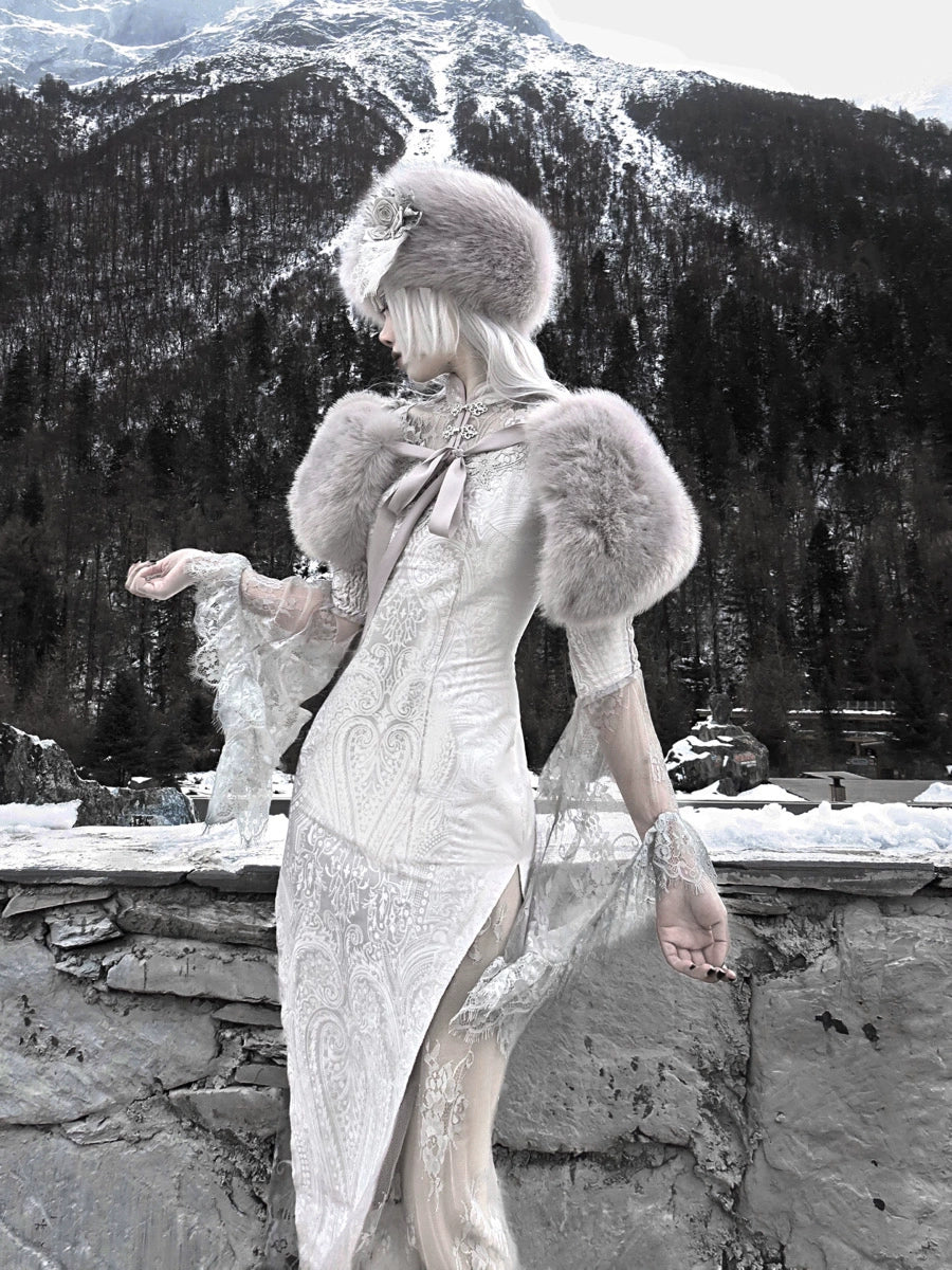 Vintage White Lace Angel Sleeve Dress