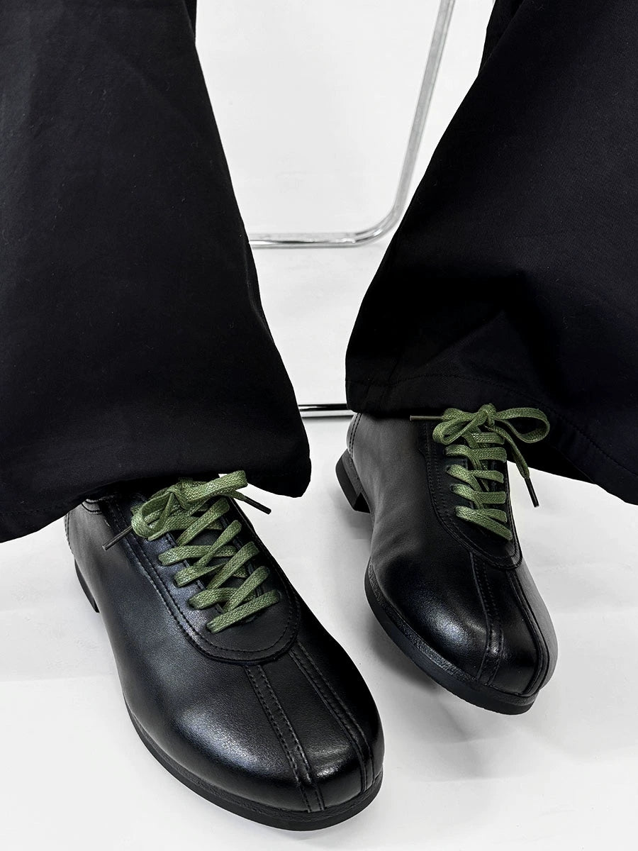 Black Split-Toe Derby Shoes with Green Laces