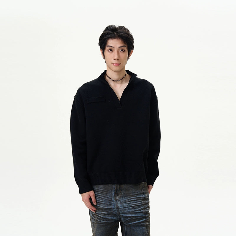 Charcoal Half-Placket Knit Sweater