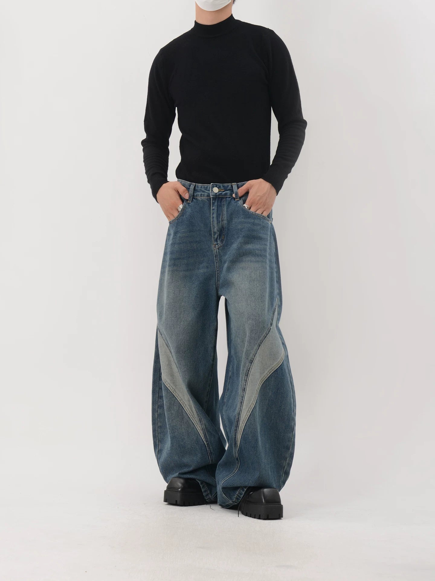 Tidal Arc Paneled Wide Jeans