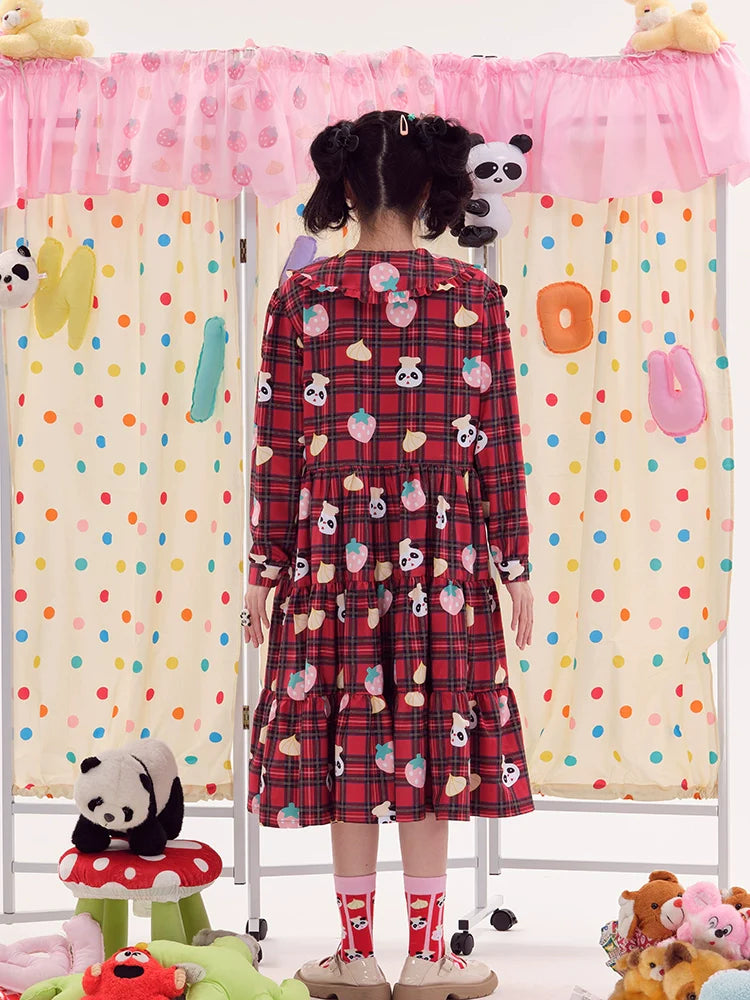 Plaid Panda Print Collared Lolita Dress