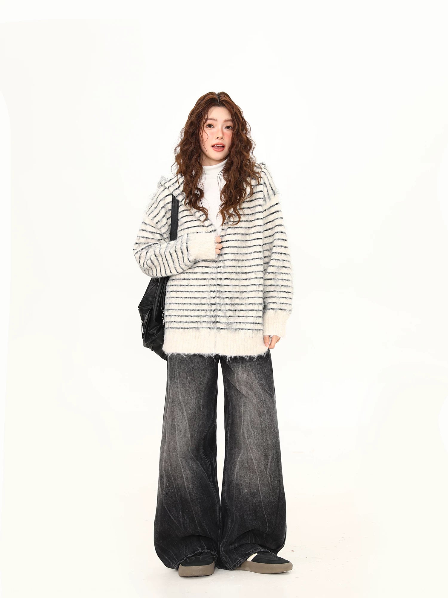 Frost Whisker Fuzzy Stripe Zip Cardigan