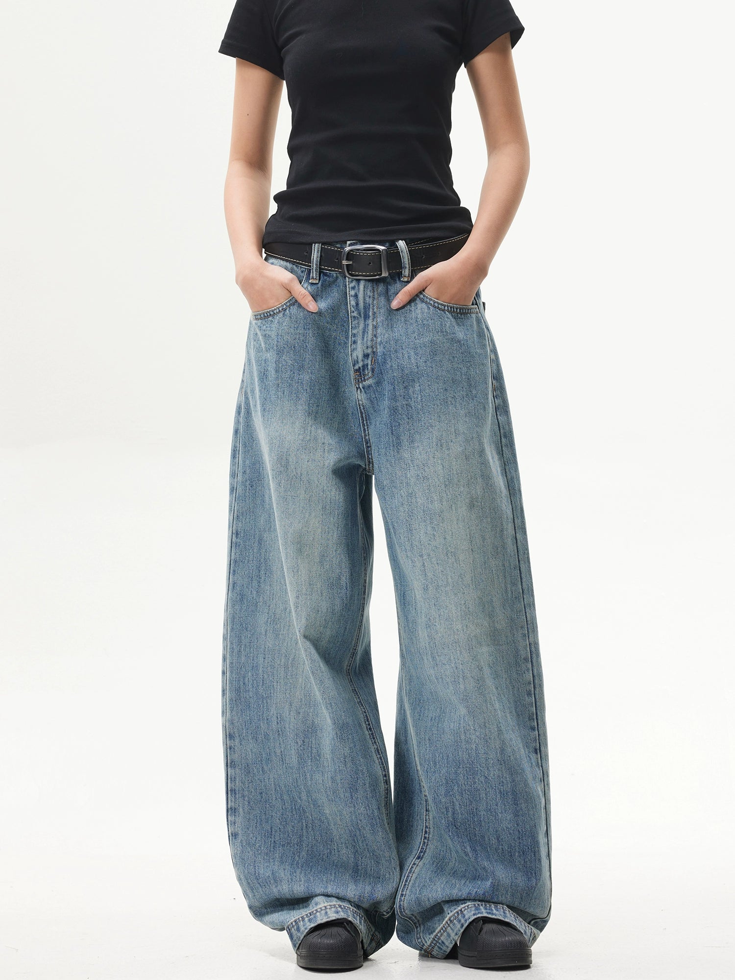 Blue Retro Wide-Leg Baggy Jeans