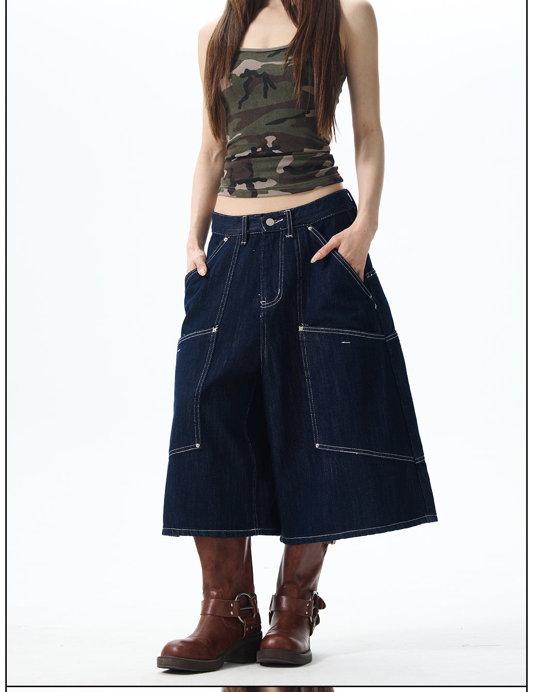 Contrast Stitch Denim Culottes