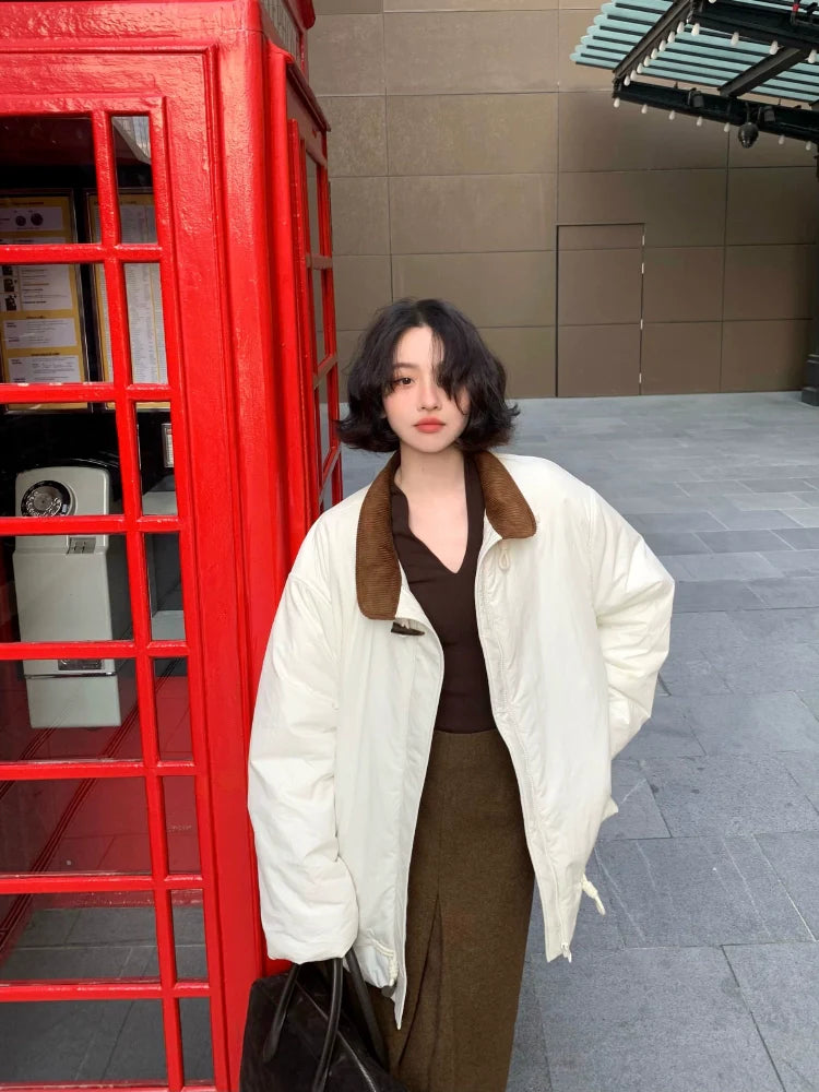 Corduroy Contrast Collar Quilted Jacket