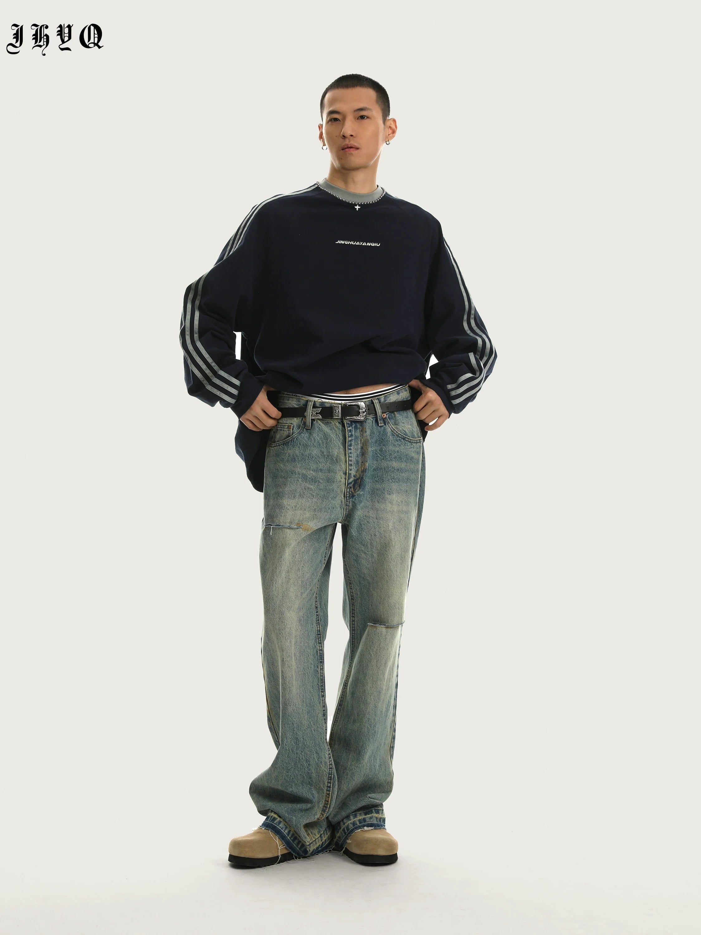 Beadwork Washed & Distressed Long Sleeve T-Shirt - chiclara