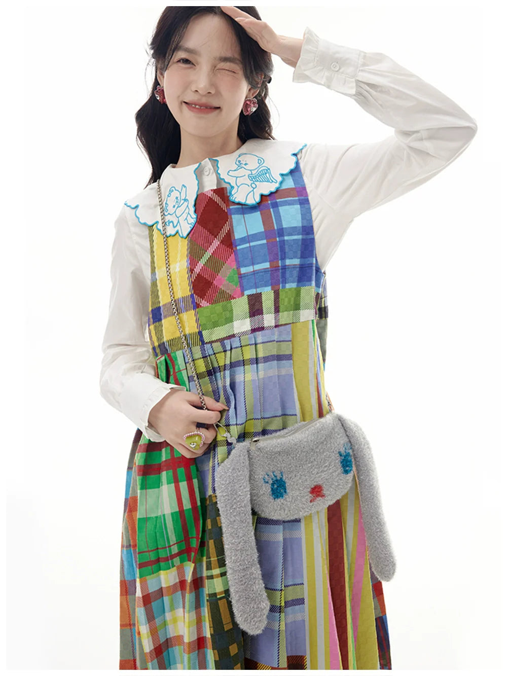 Rainbow Patchwork Plaid Sleeveless Tank Dress
