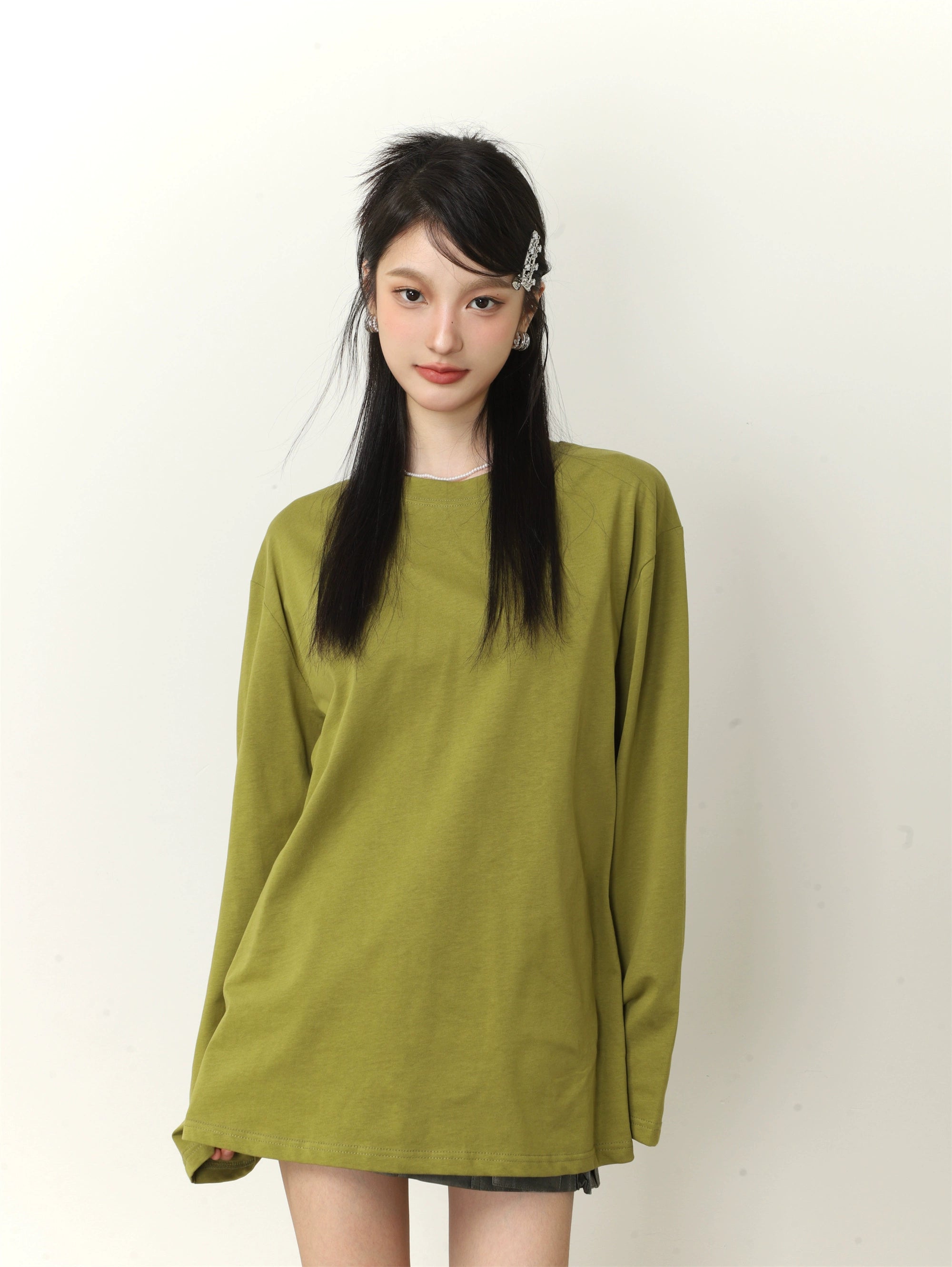 Feste Farbe Lose Long Sleeve T-Shirt