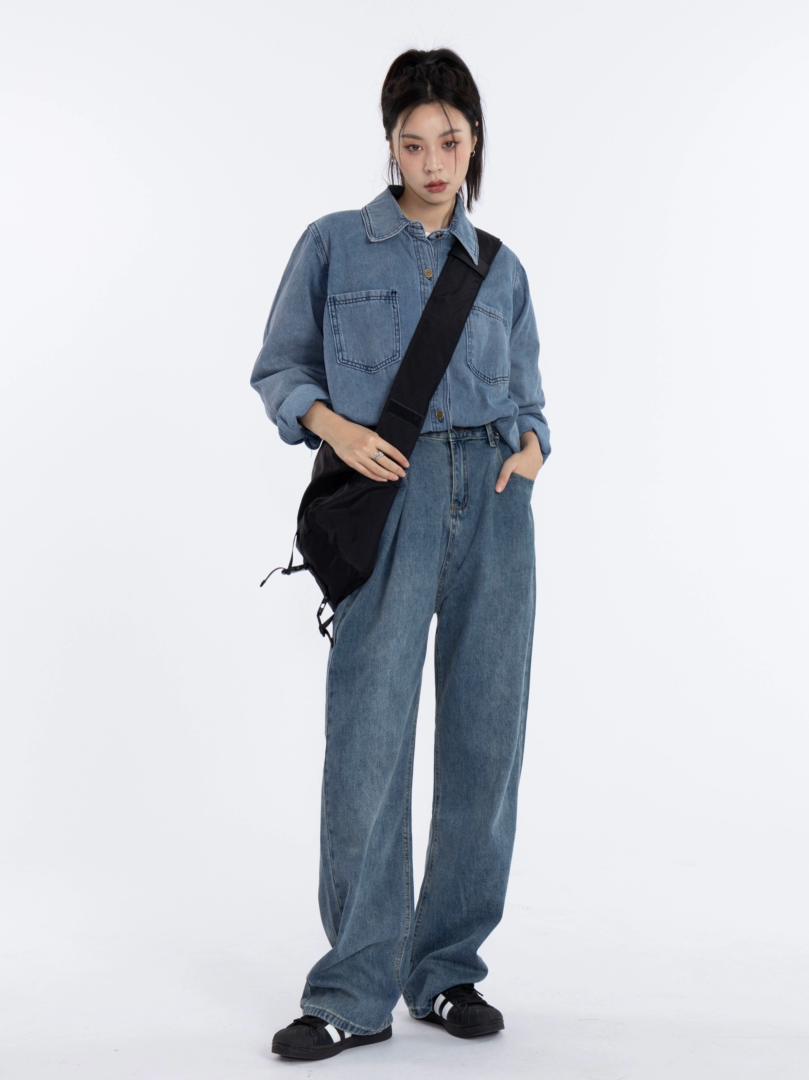 Veste de chemise en jean bleu foncé vintage