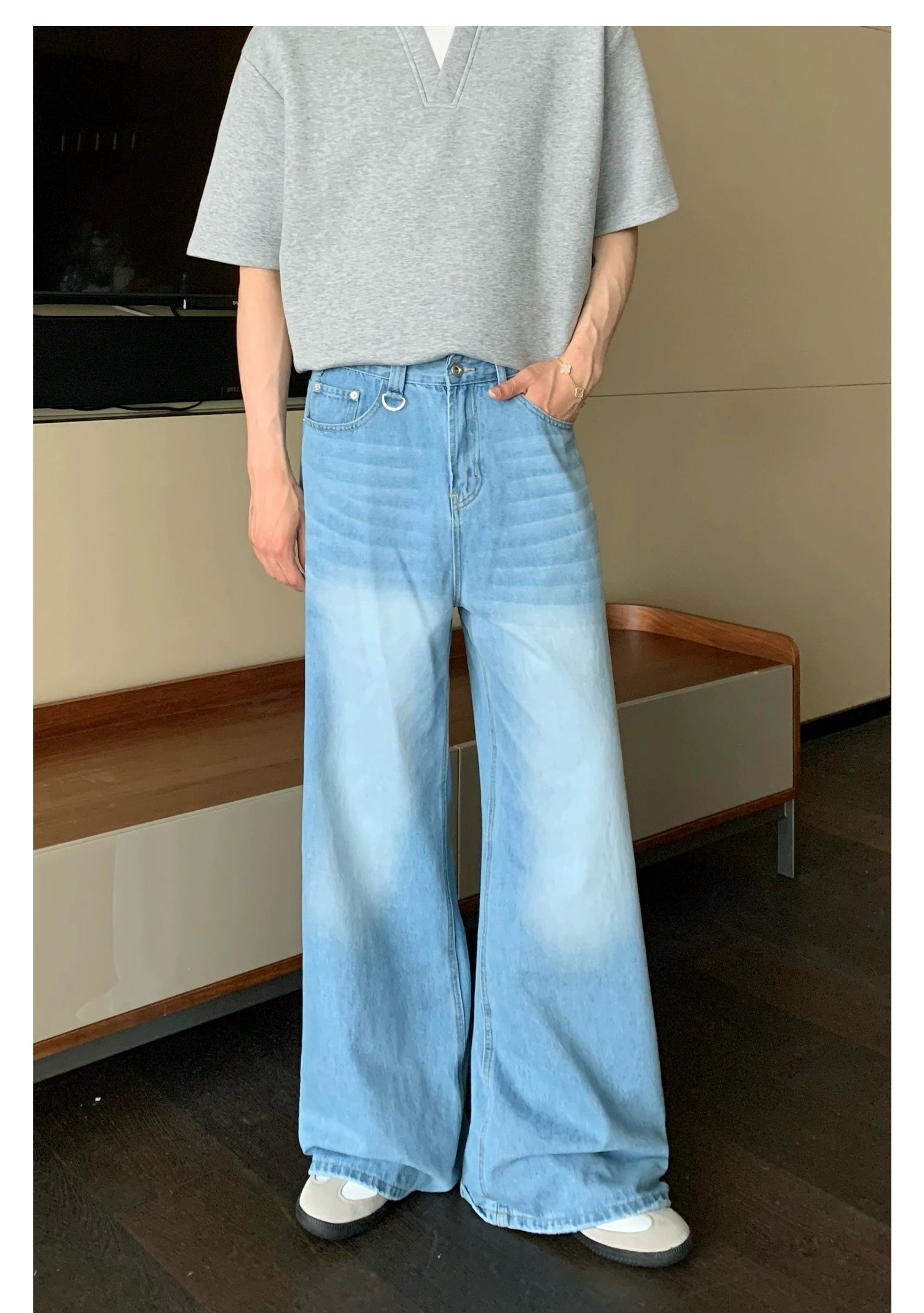 Straight-Wide-Leg Wash Jeans
