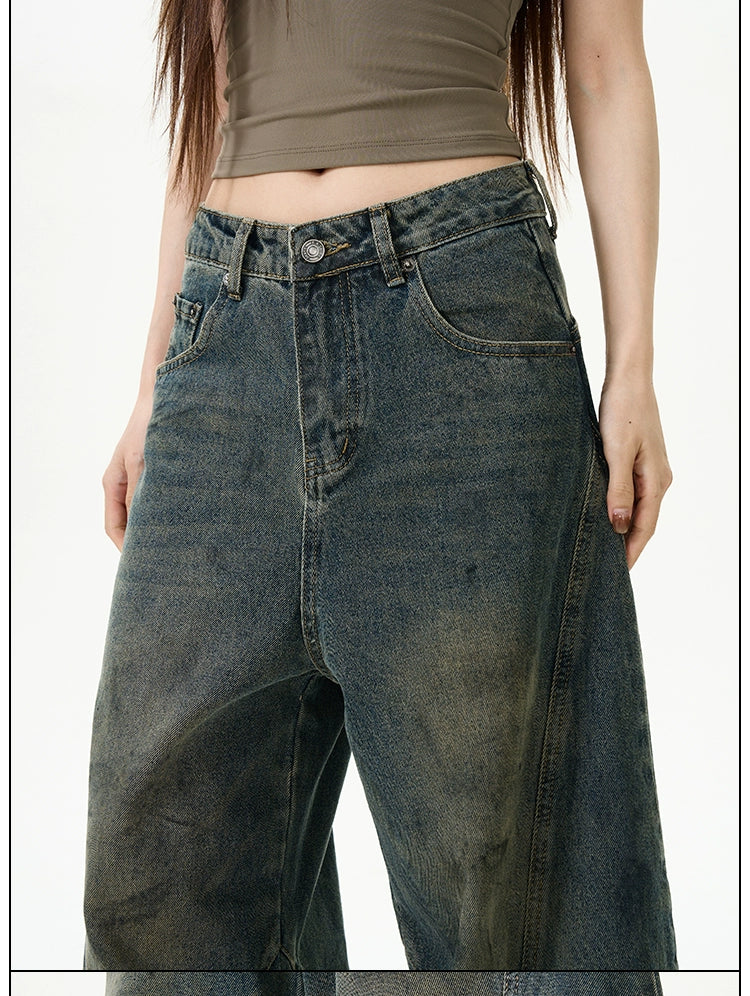 Extreme Wide-Leg Vintage Wash Jeans