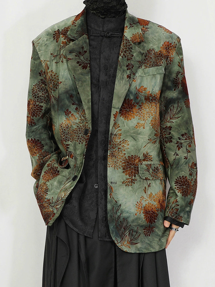 Green Floral Jacquard Blazer