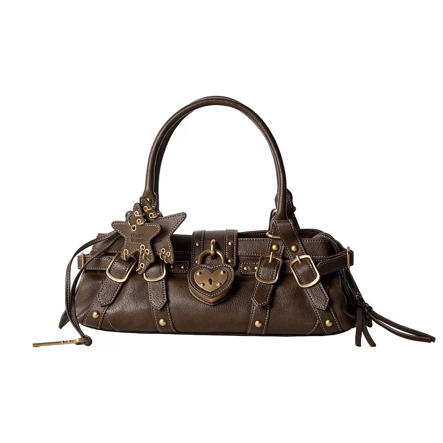 Heart-Lock Belted East-West Satchel - Coffee Brown