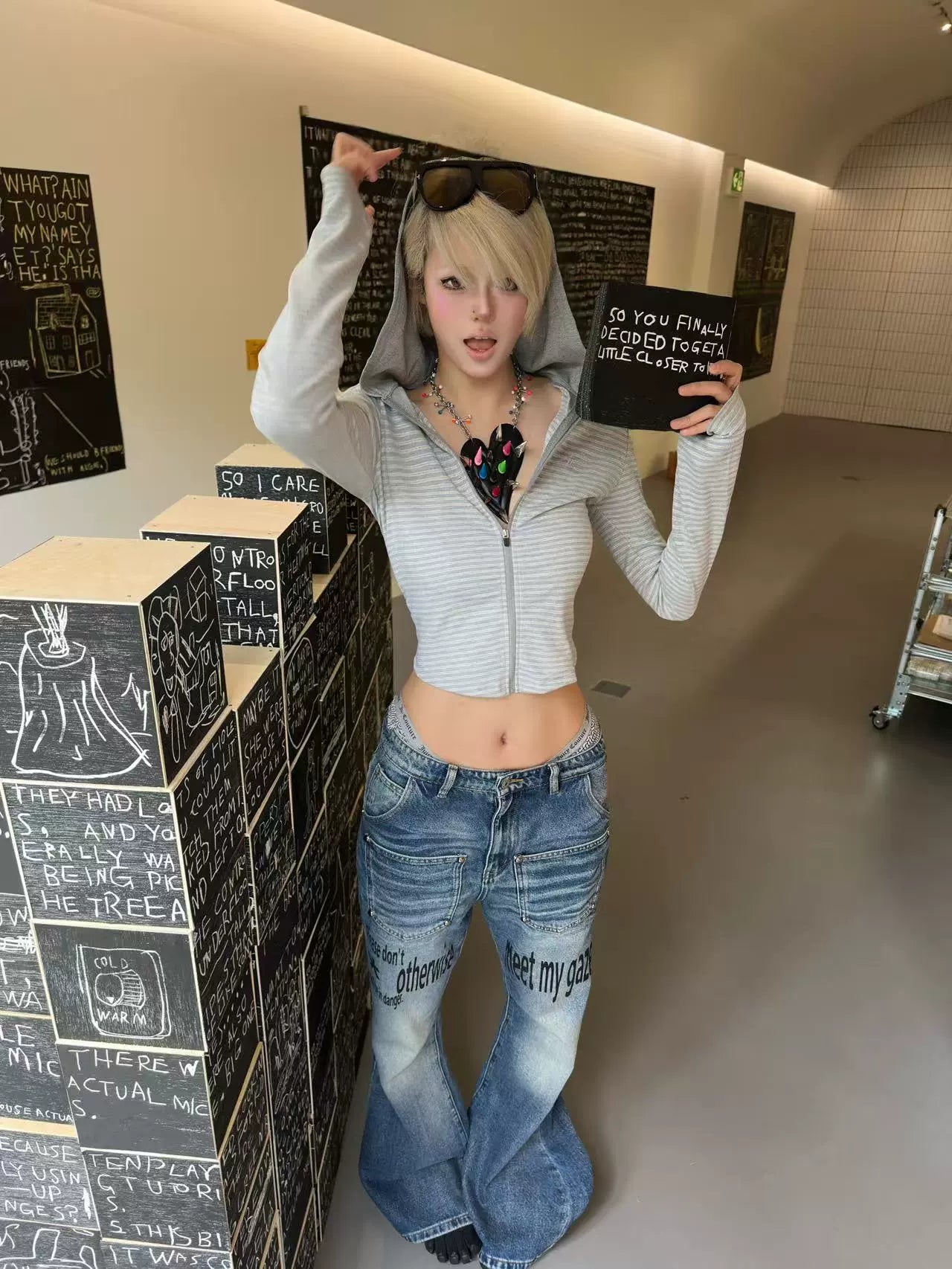 Gaze Trigger Slogan Flare Jeans