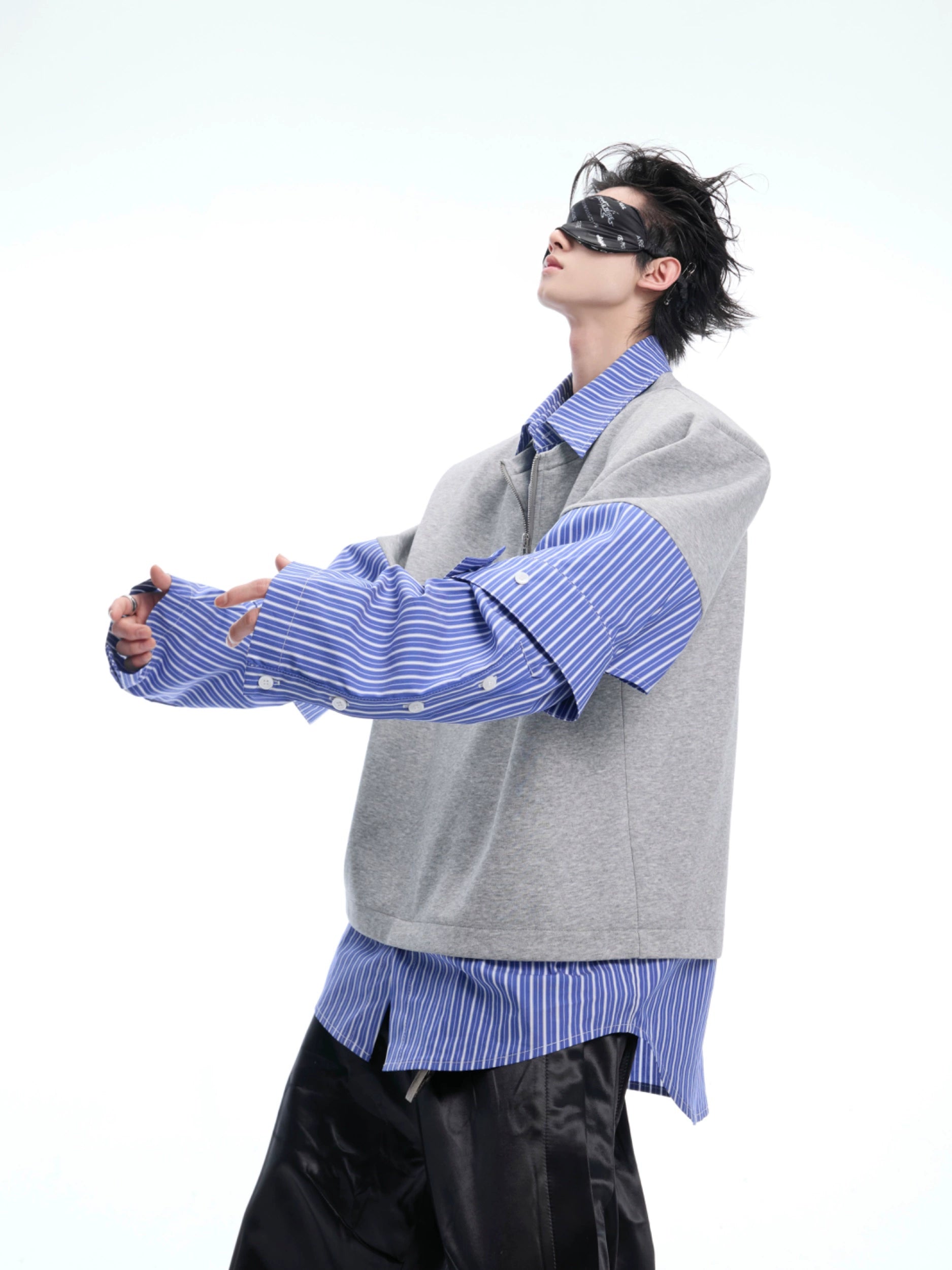 Striped Sleeve Quarter Zip Sweater