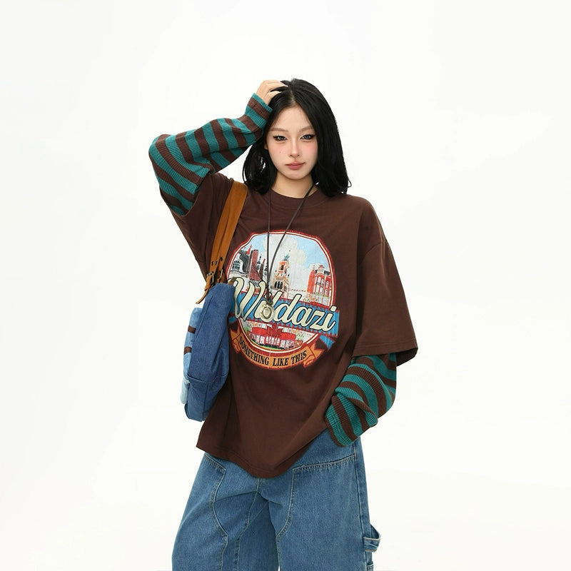 Retro Cityscape Graphic Brown Tee