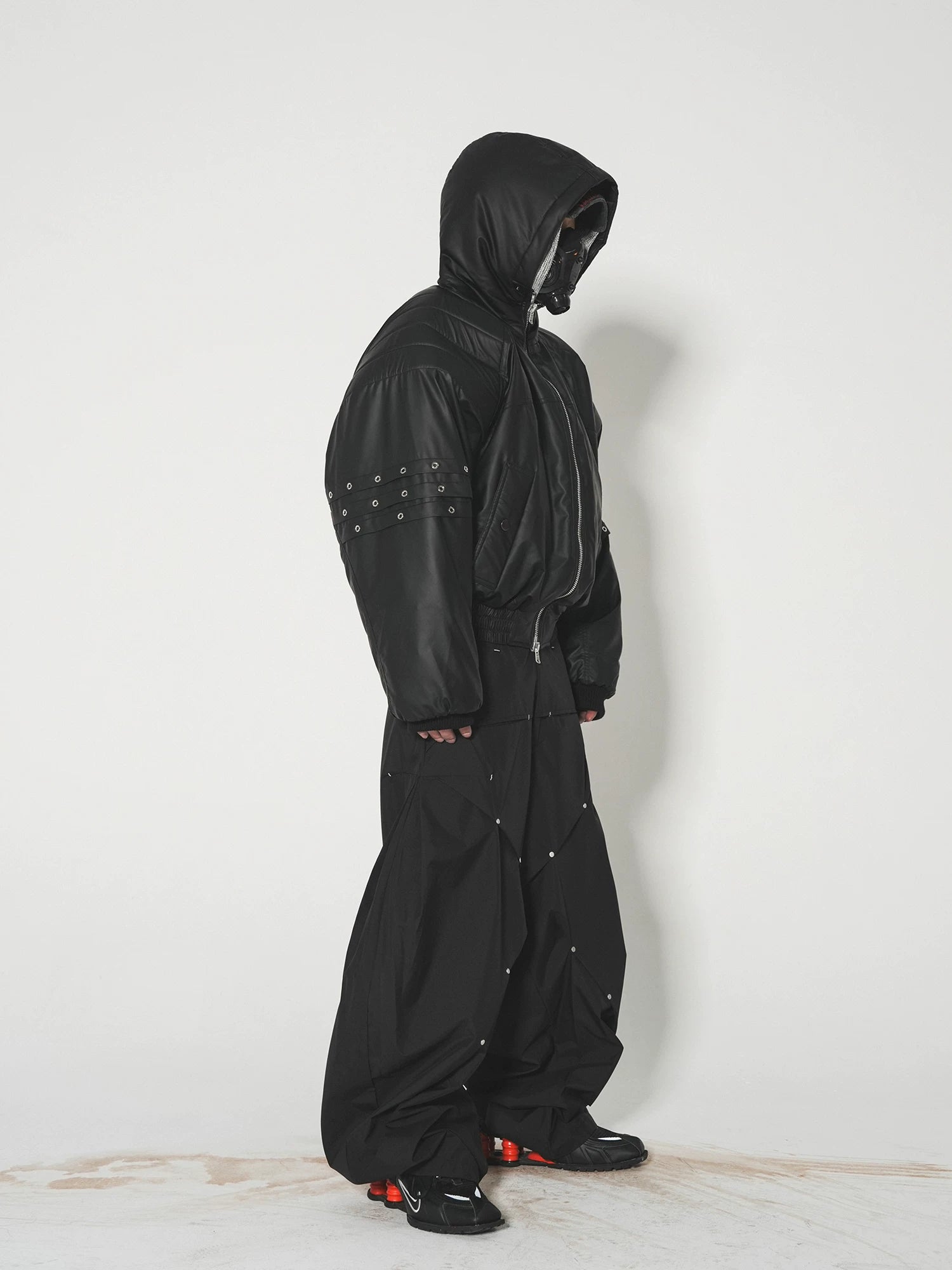 Midnight Rivet Hooded Puffer Bomber