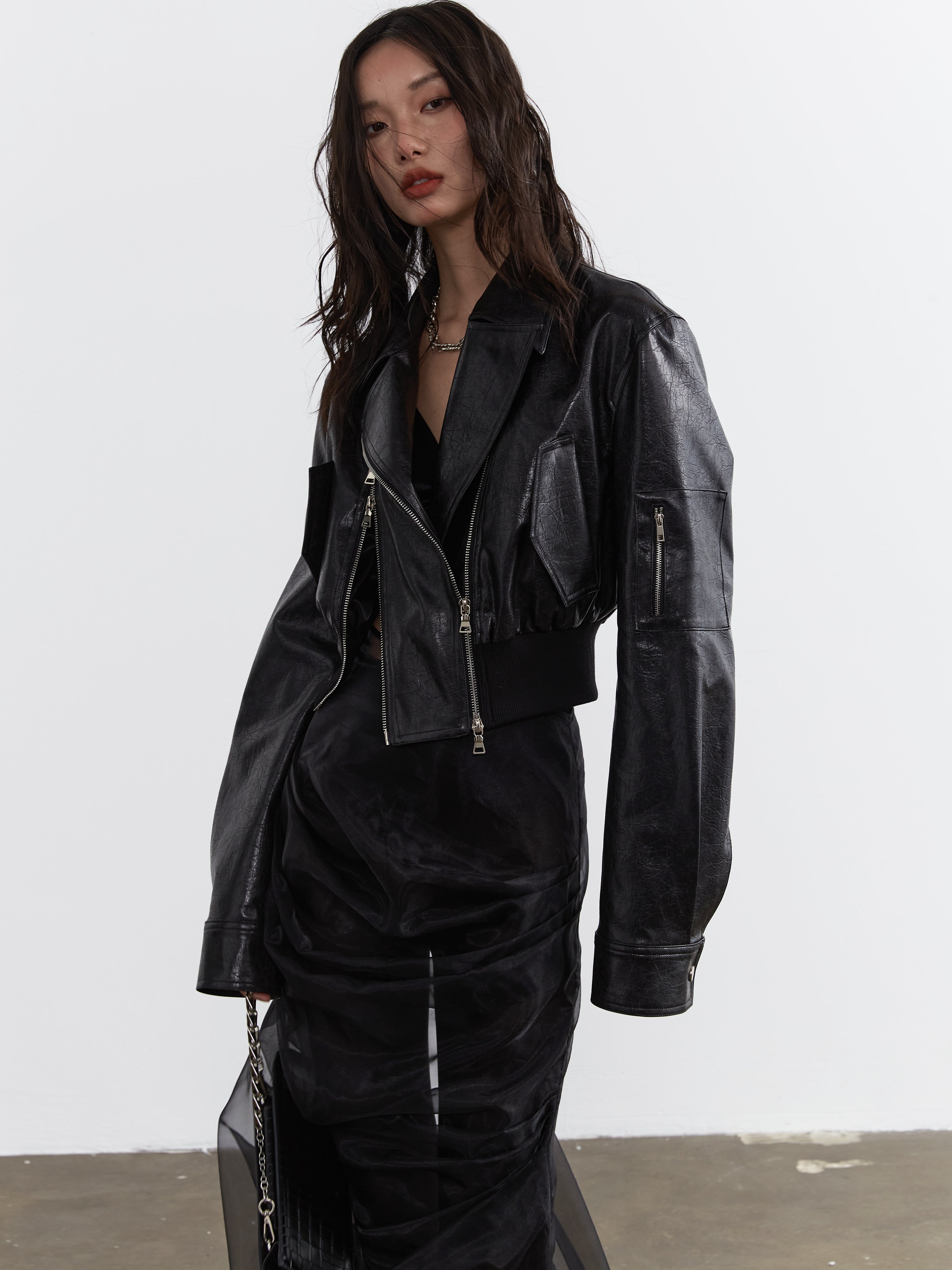 Veste de motard ultra-raccourci