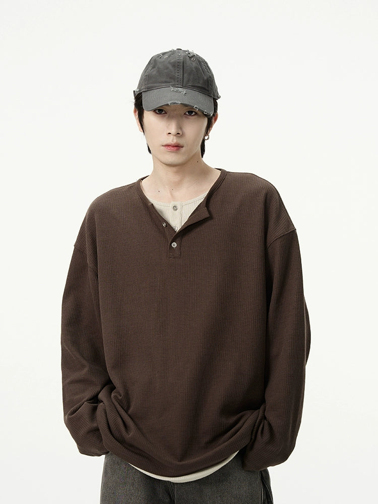Waffle Knit Henley Neckline Pullover