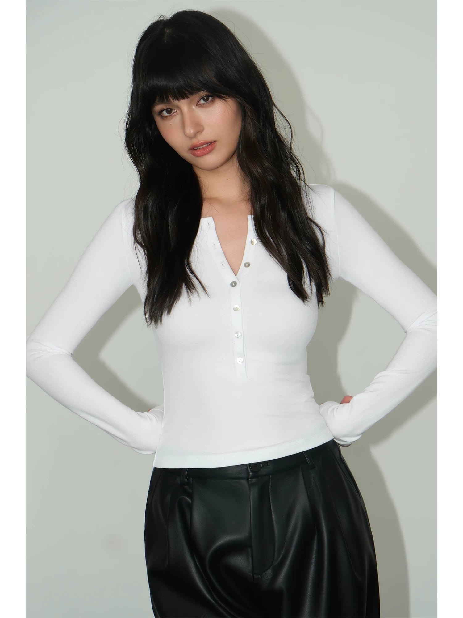 Slim Ribbed Buttoned Henley Tops