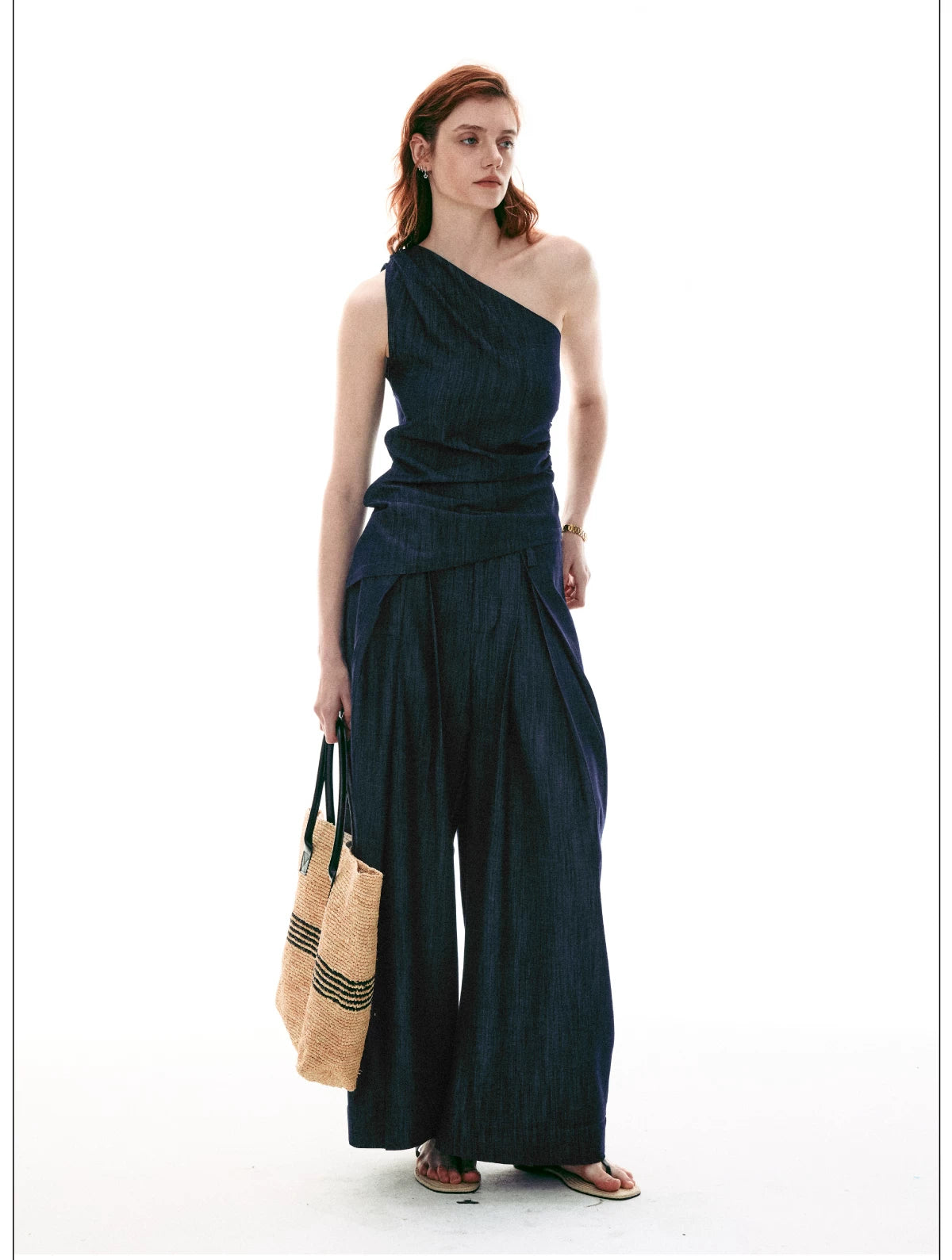 Midnight Meridian One-Shoulder Draped Top