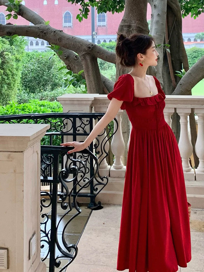 Puff Sleeve Maxi Dress with Ruffle Detail