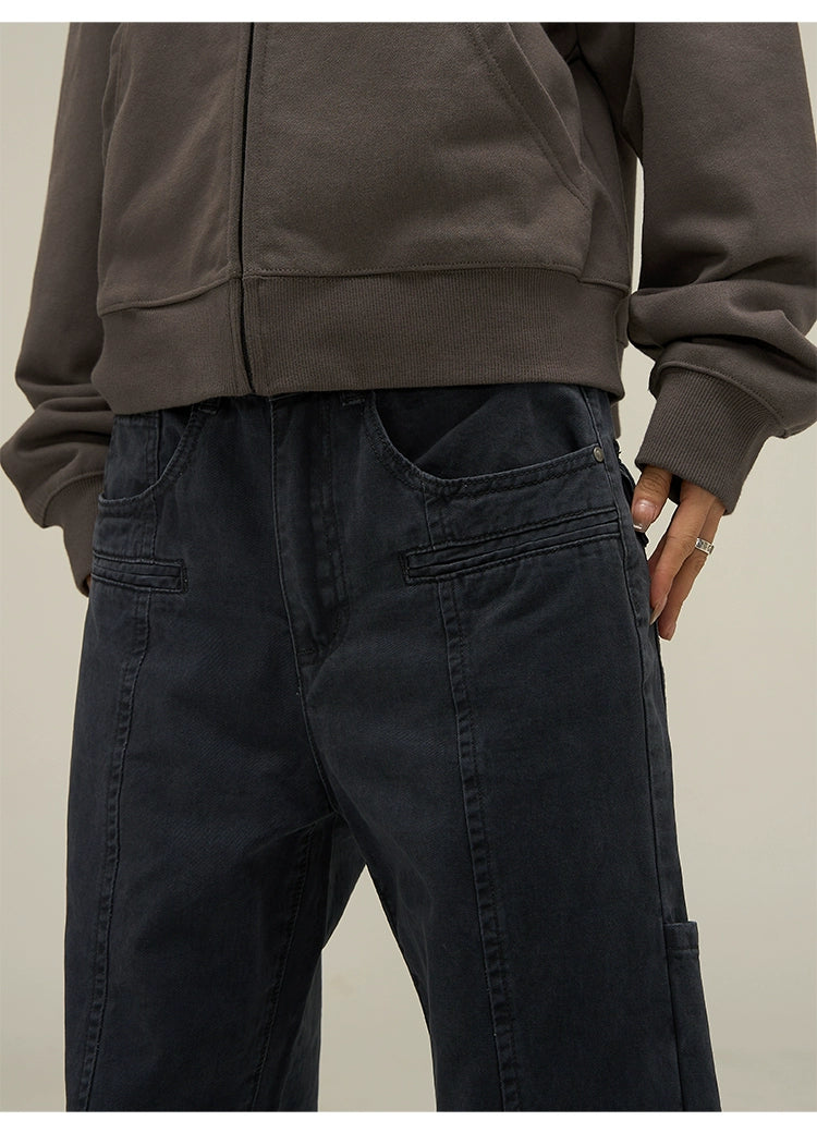 Washed Utility Panel Seams Wide Leg Jeans