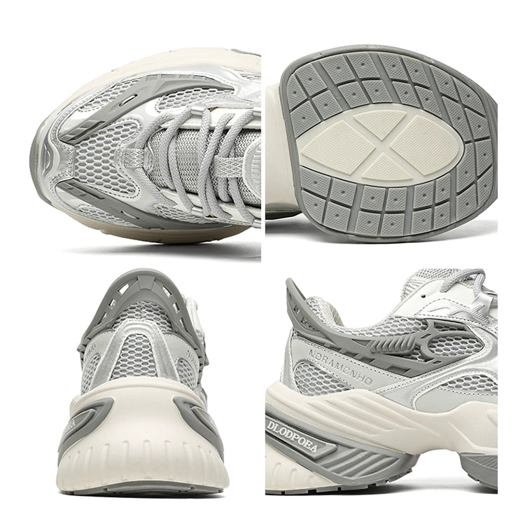 Chunky Futuristic Sneakers with Mesh Panels and Crisscross Detailing