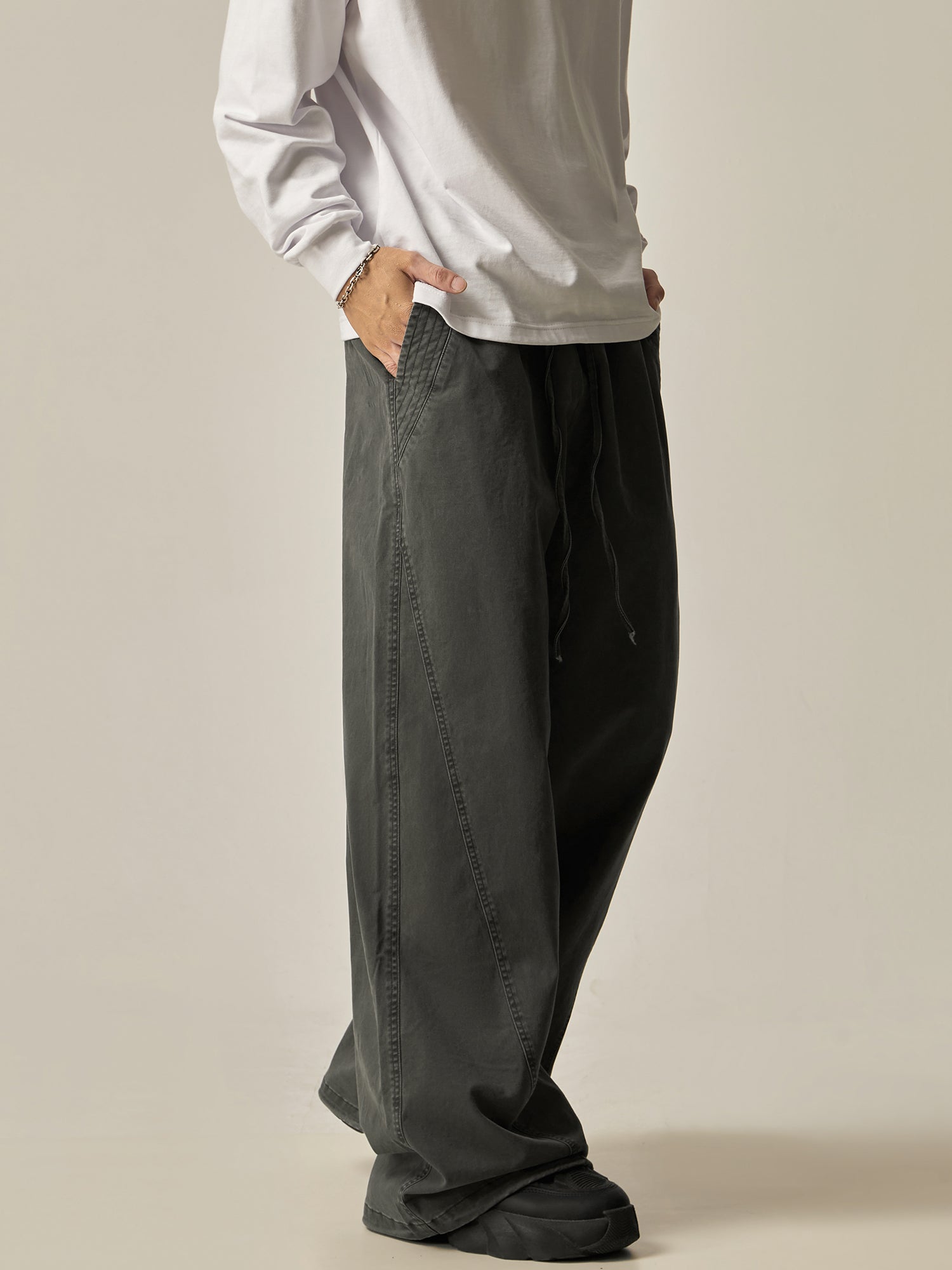 Brown Loose Drawstring Wide Pants