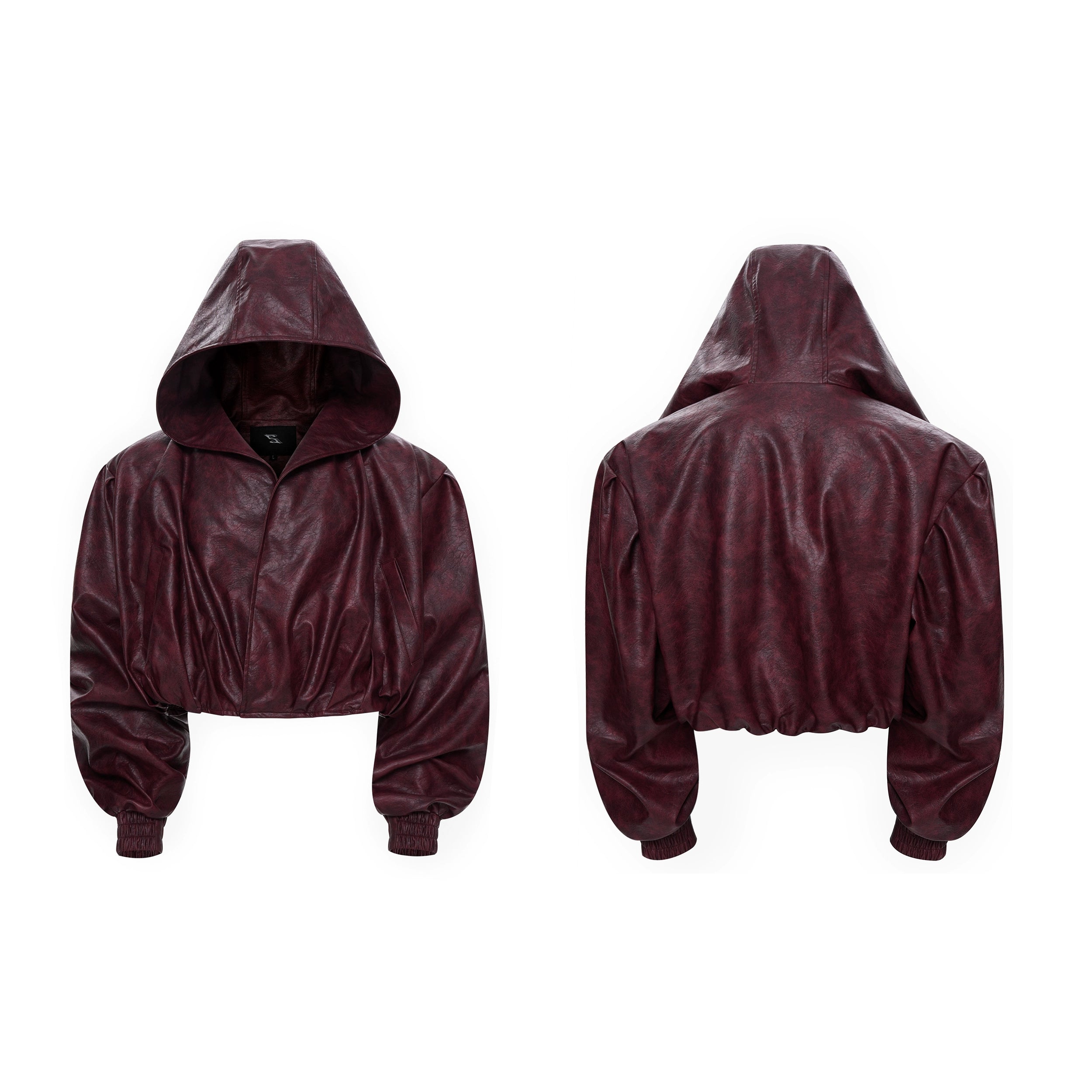 Oversized Hooded Cropped Leather Jacket