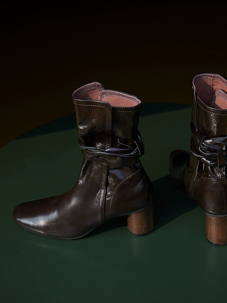 Leather Ankle Boots with Block Heel