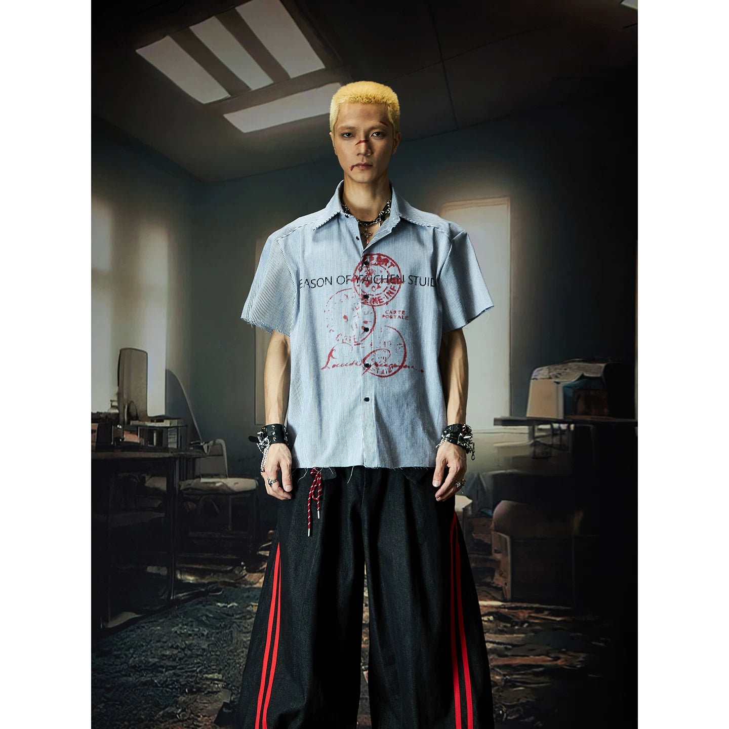 Fearless Graffiti Pinstripe Camp Shirt