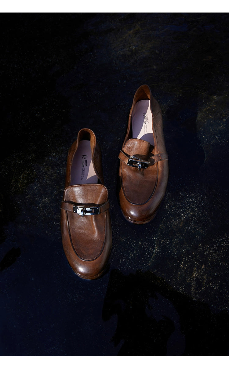 Pointed-Toe Loafers with Metal Bit Detail