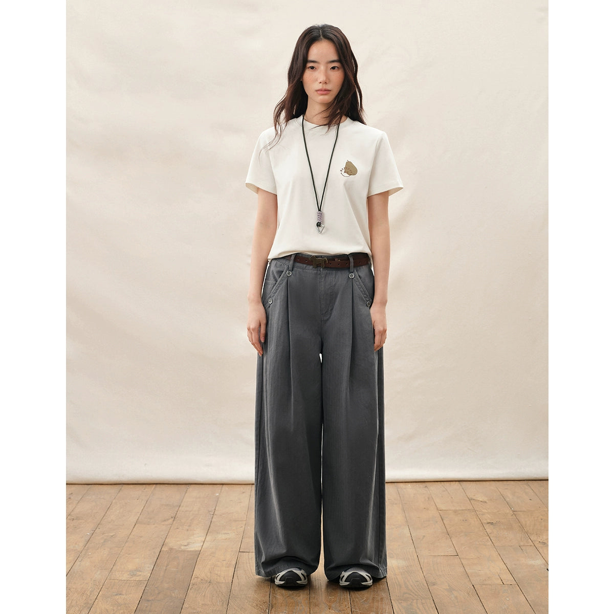Ivory Wide Leg Pleated Pants