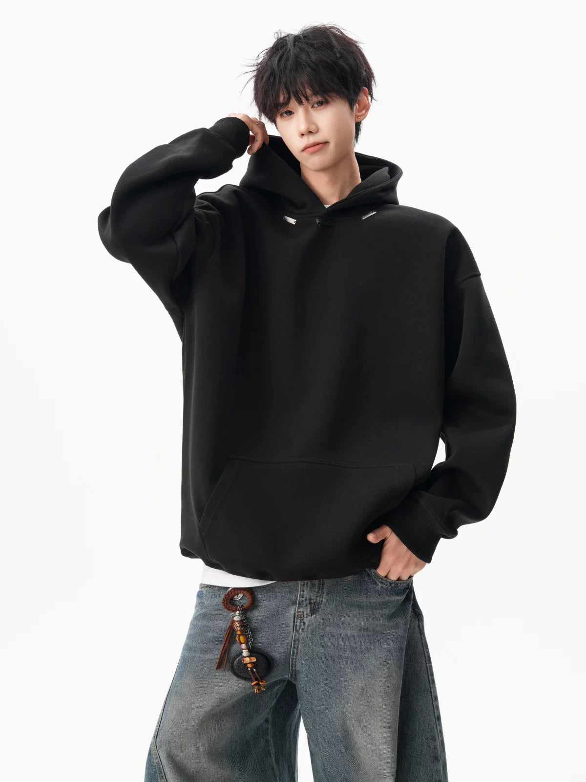Noir Minimal Drop‑Shoulder Hoodie