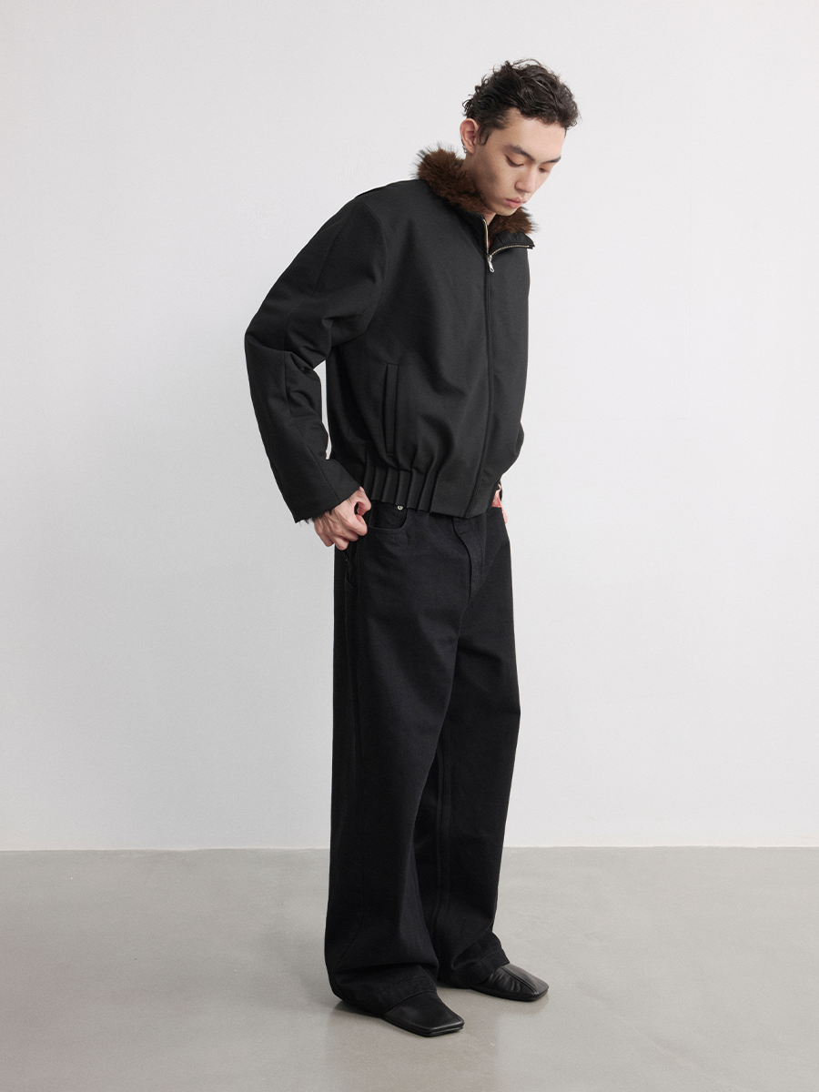 Black Minimalist Wide-Leg Denim Trousers