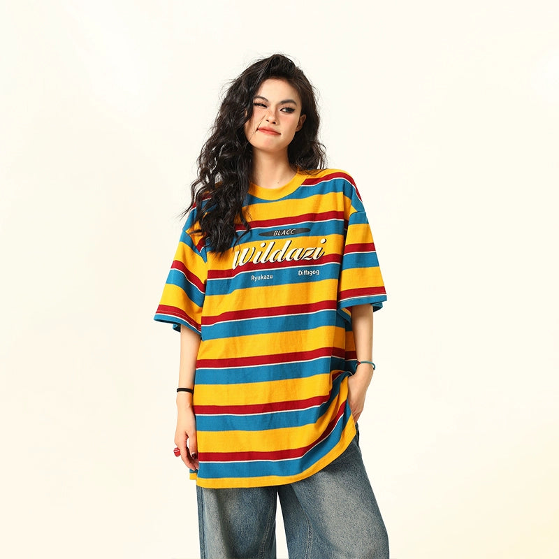 Wildazi Retro Striped Oversized Tee