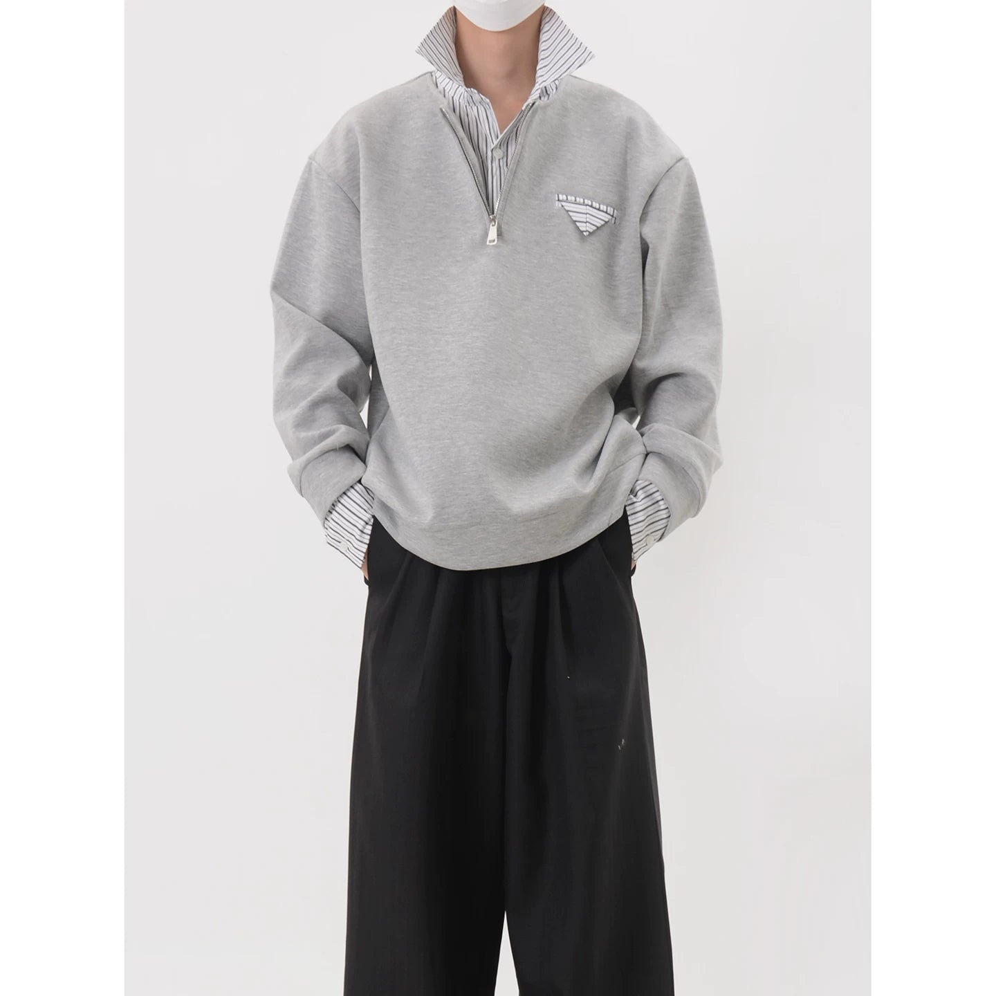 Half Zip Layered Collar Sweatshirt