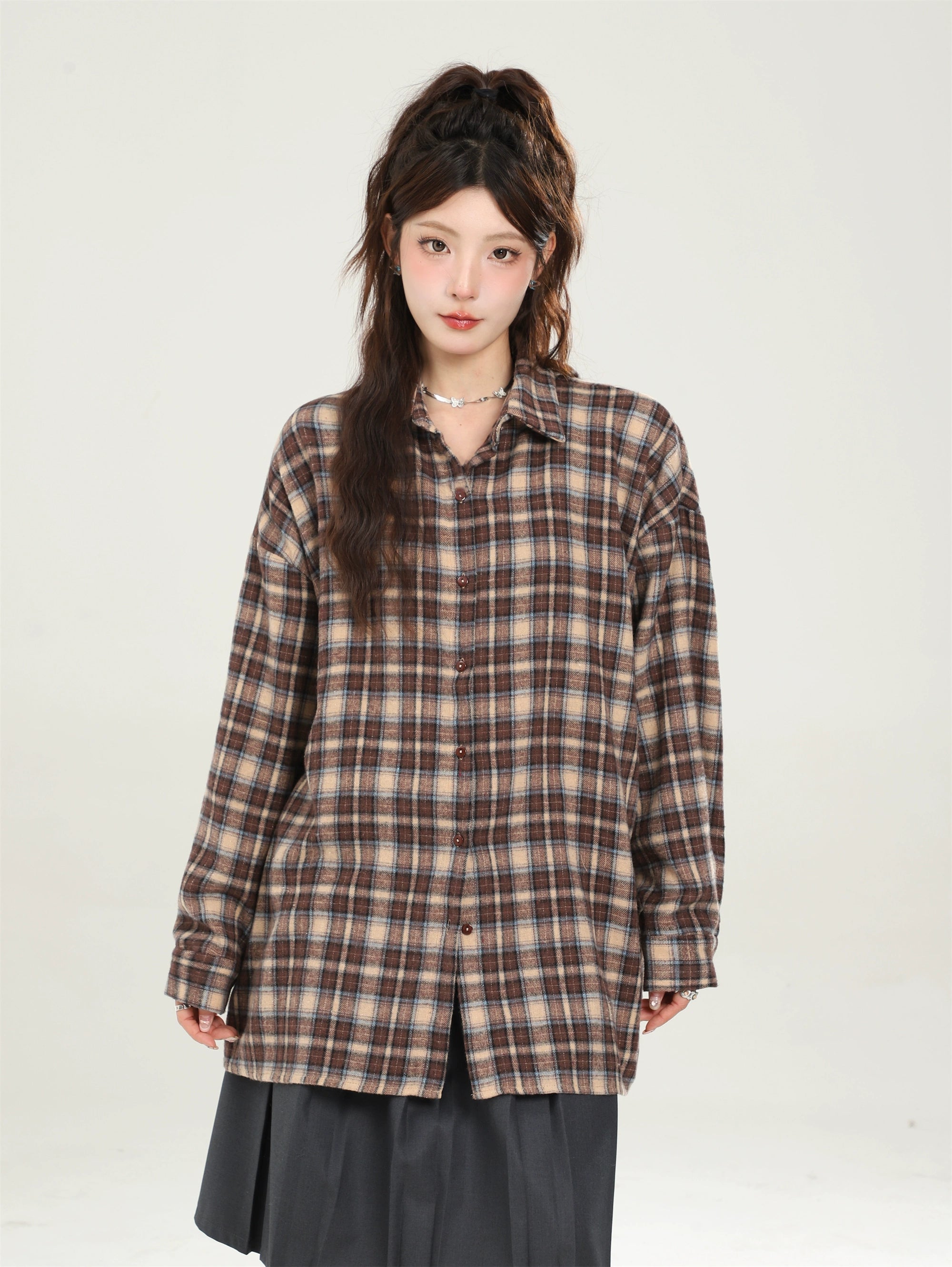 Camisa a cuadros azul suelto vintage
