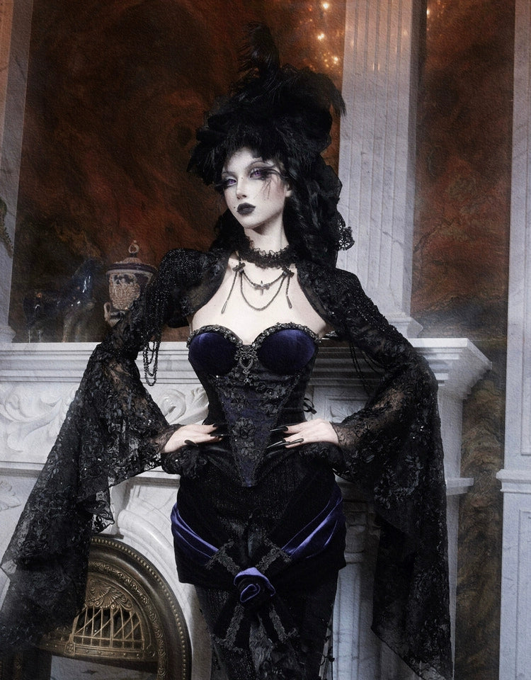 Gothic Black Lace Dramatic Bell Sleeve Bolero
