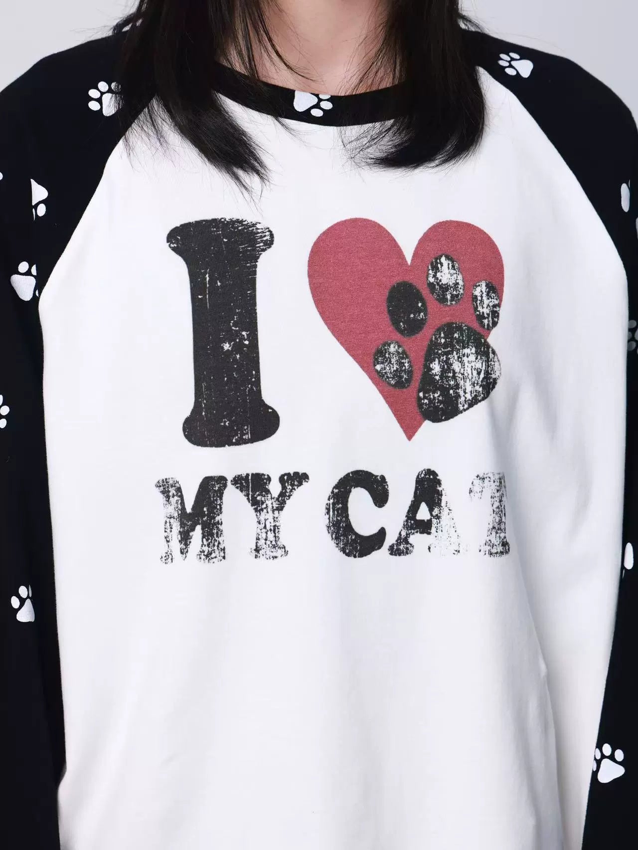 Pawprint Heart Cat Lover Raglan Longsleeve