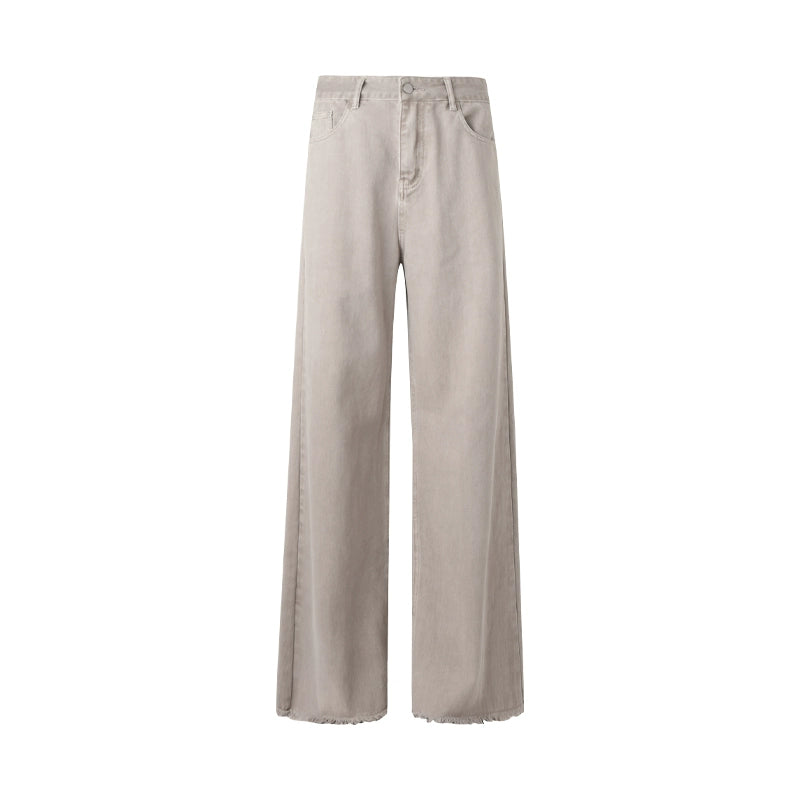Sandstone Fringe Hem Wide‑Leg Jeans