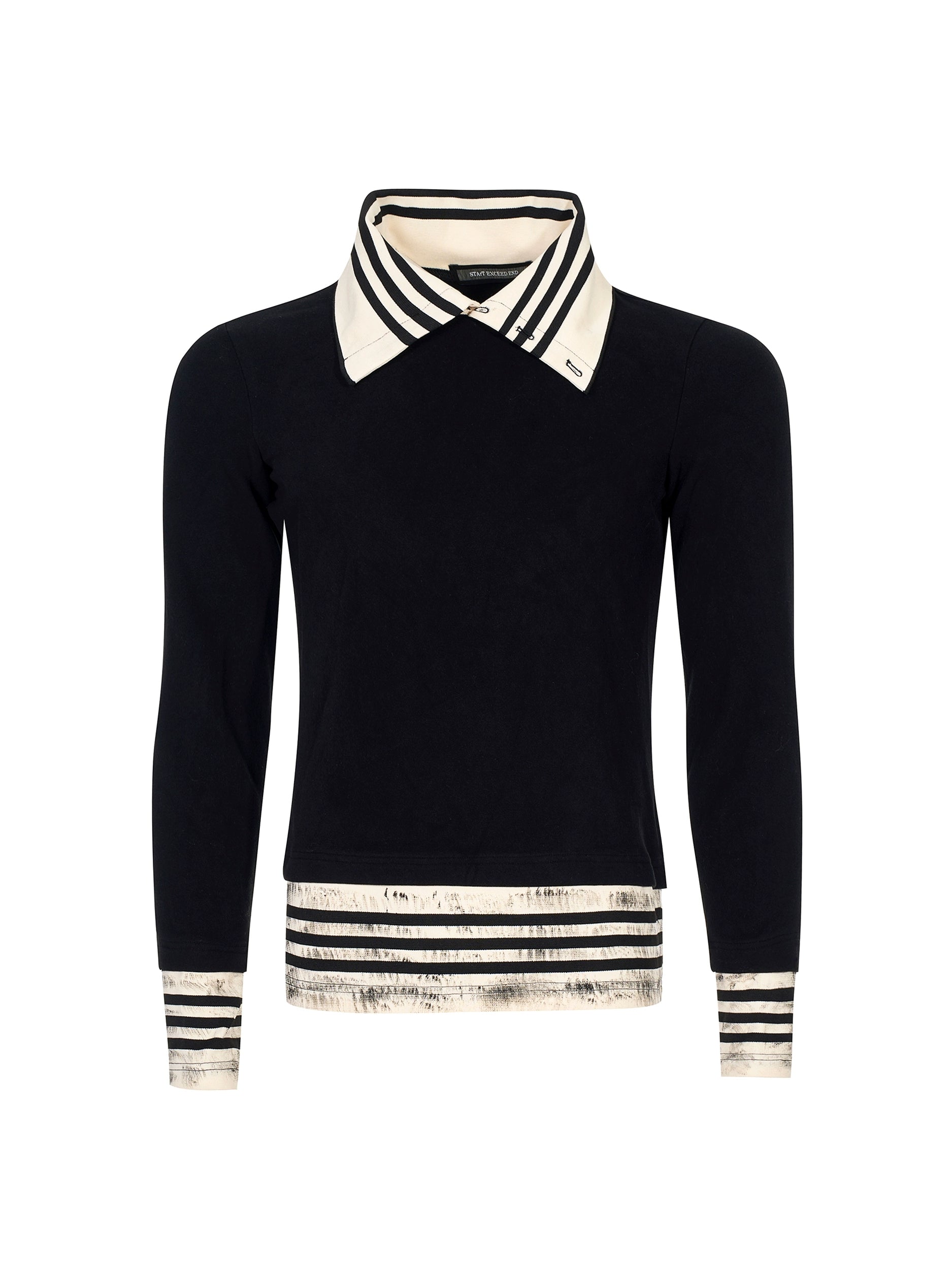 Monochrome Stripe Collar Knit Top