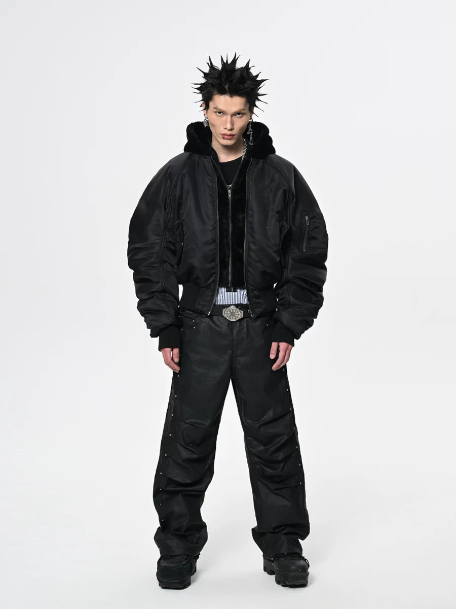 Obsidian Cocoon Hooded Bomber Jacket