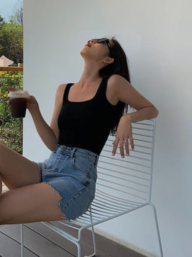 Summer Collection - Black Knitted Square Neck Camisole Top - chiclara