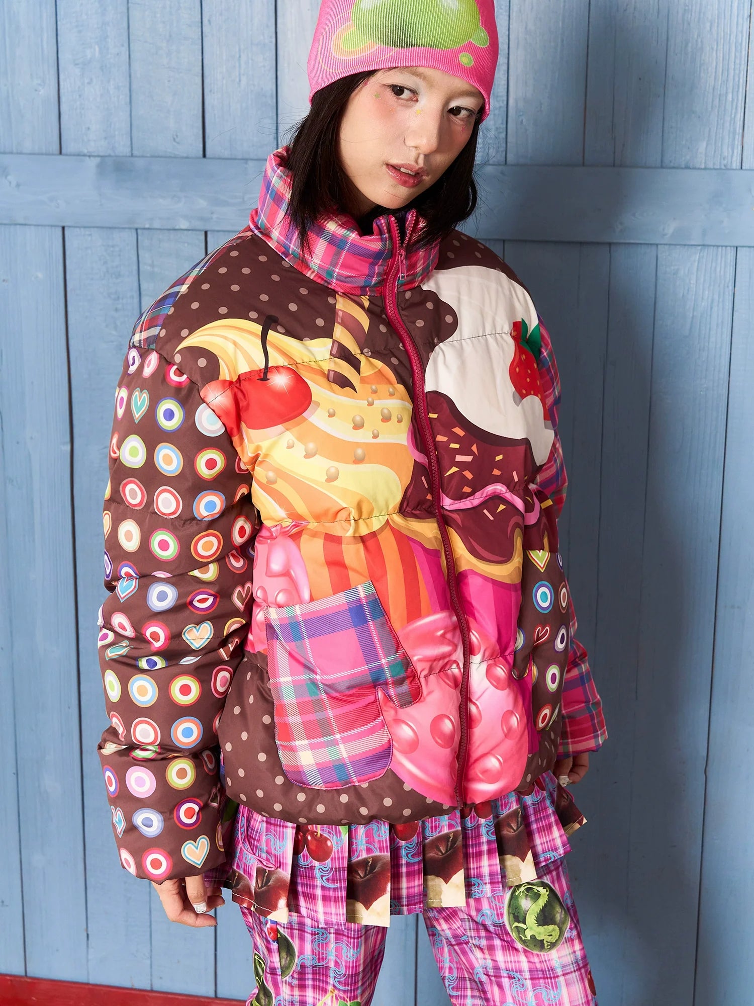 Sweet Dessert Print Puffer Jacket