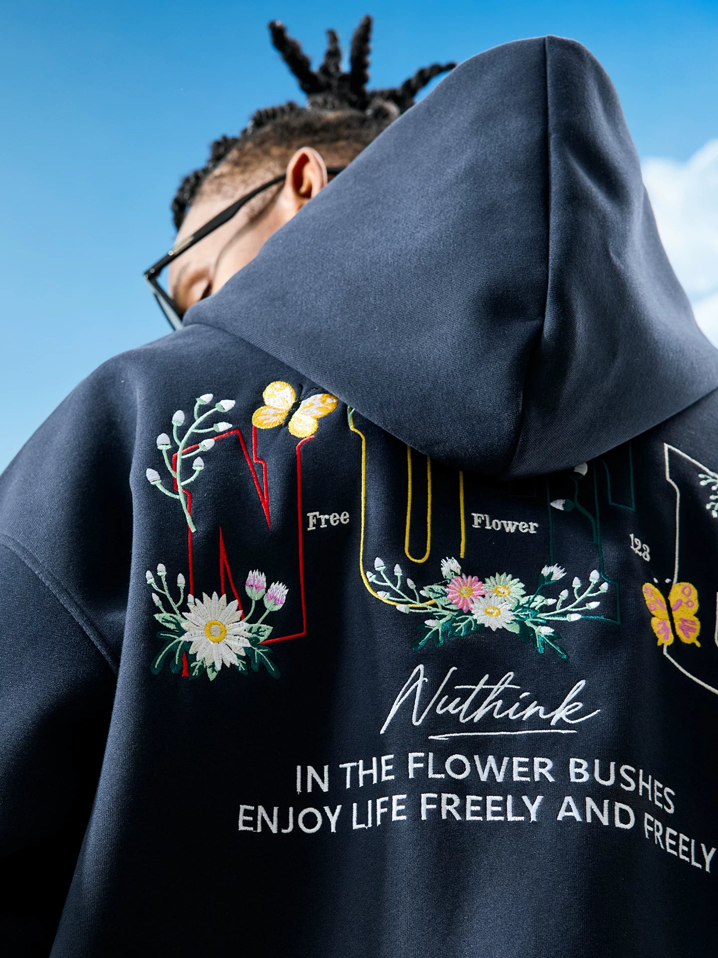 Floral Graphic Embroidered Zip-Up Hoodie