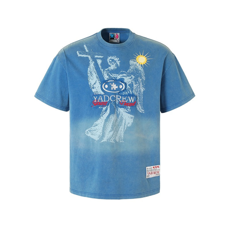 Artfully Washed Angel Patch Embroidery Print Tee - chiclara