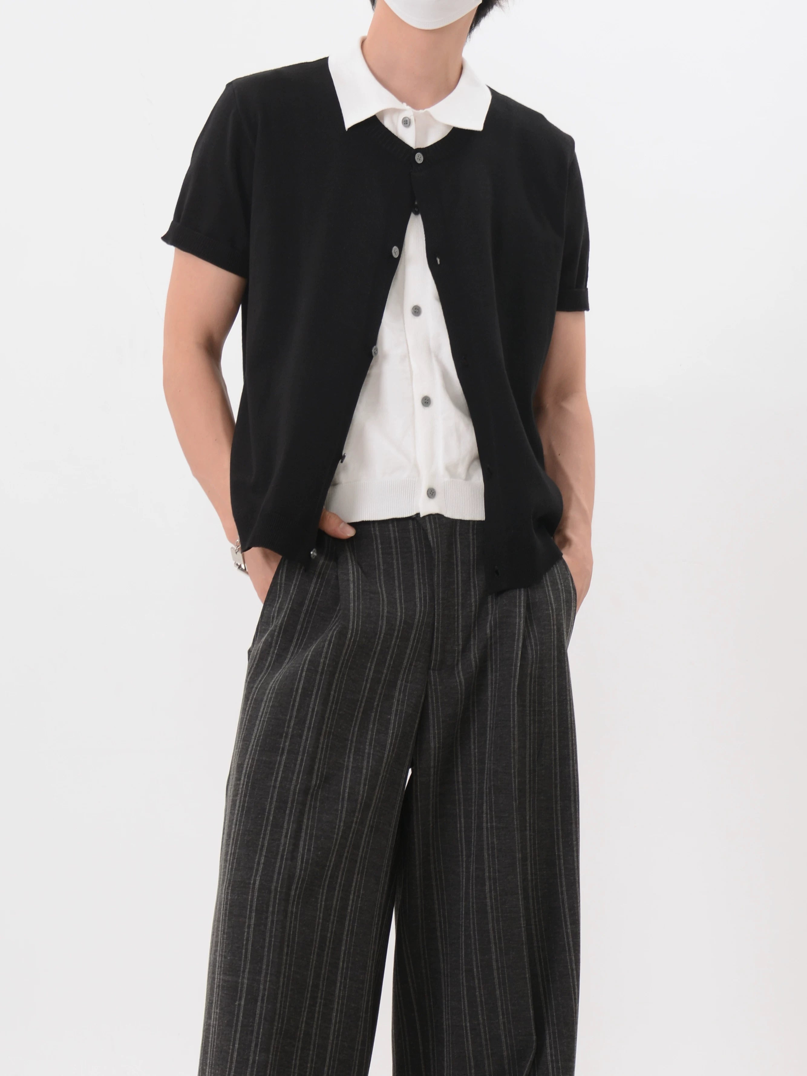 Layered Collar Knit Cardigan Shirt